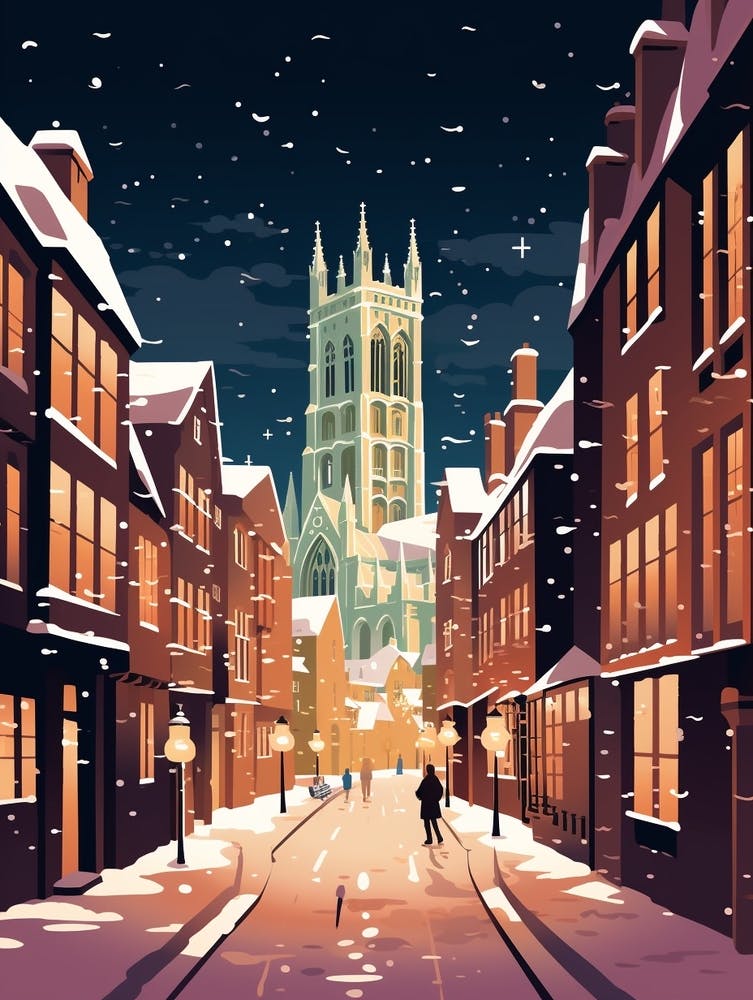 Winter Travel Night Illustration Canterbury United Kingdom 2