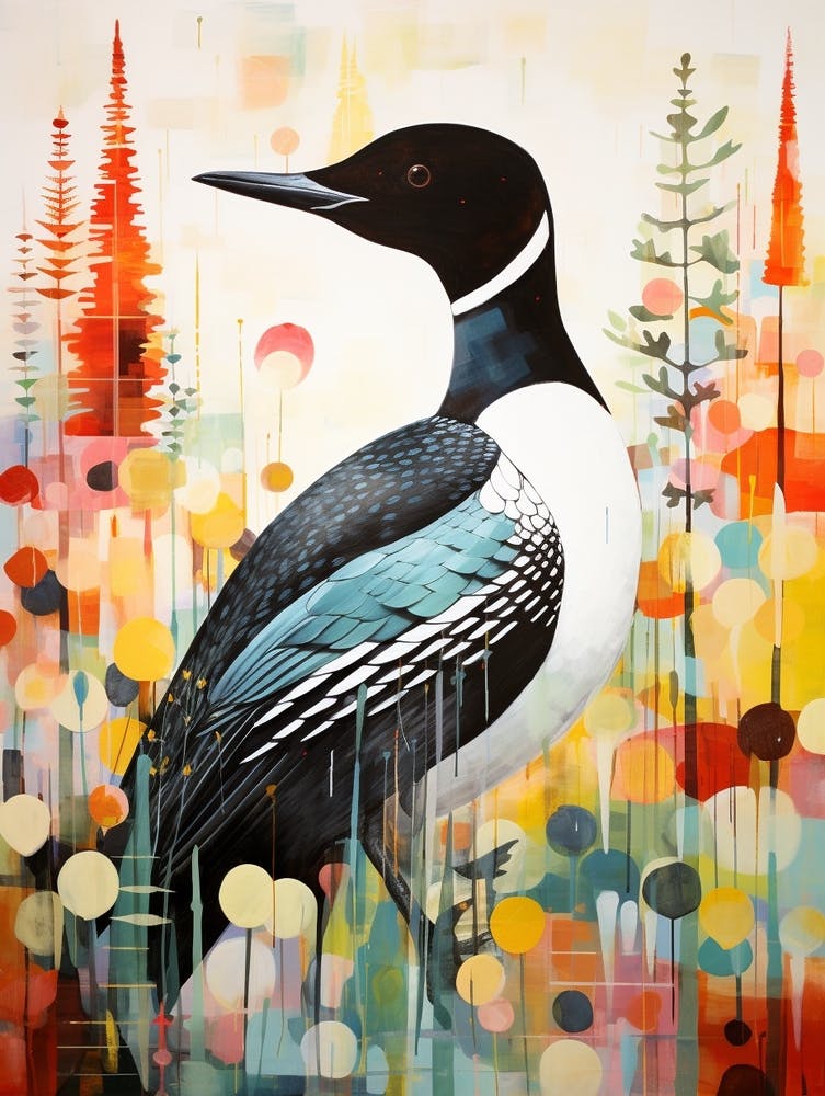 Peinture-collage d'oiseau Plongeon 1