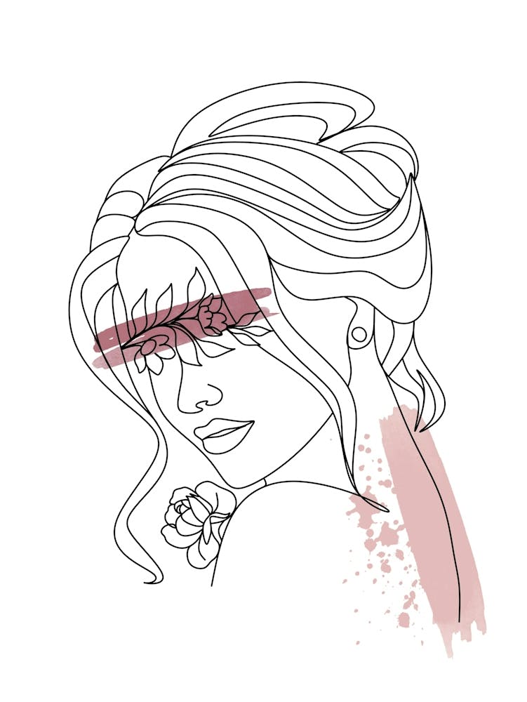 Line art style woman with watercolor painting VI