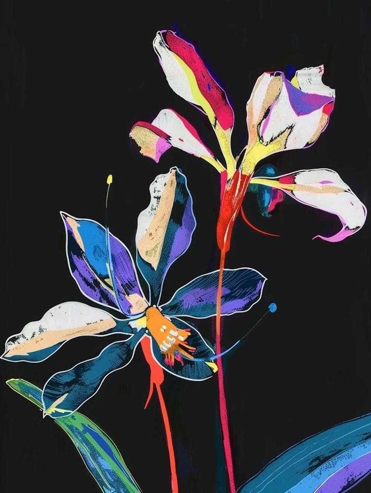 Neon Flowers On Black Cyclamen 2