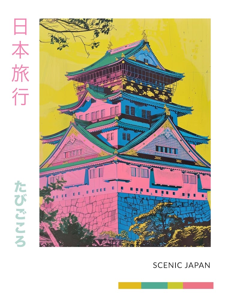 Japanese Castle Retro Illustration Poster