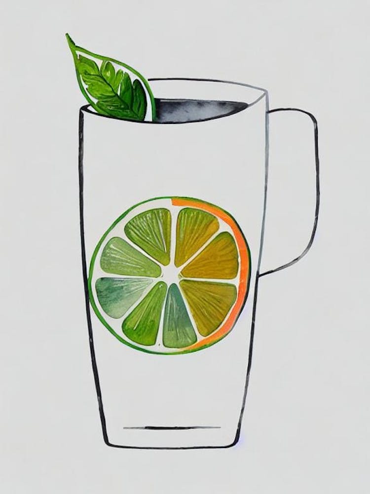 Moscow Mule Minimal Line Drawing With Watercolour Cocktail Poster