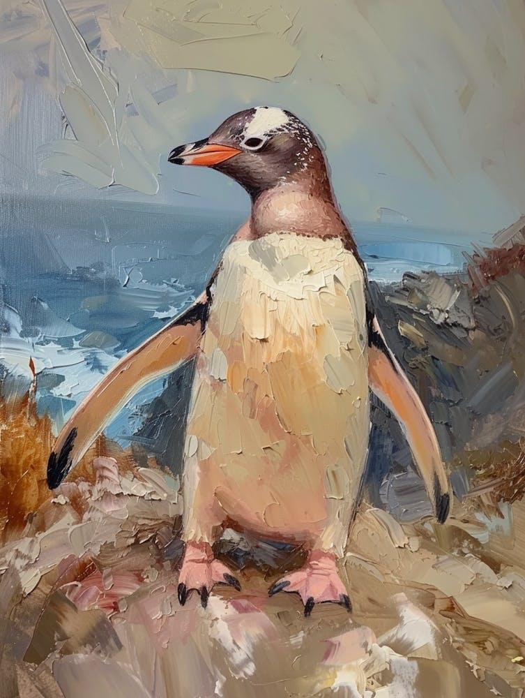 Adlie Penguin Bleaker Island Oil Painting 4