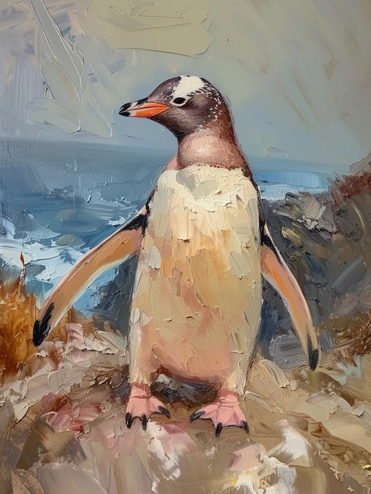 Adlie Penguin Bleaker Island Oil Painting 4