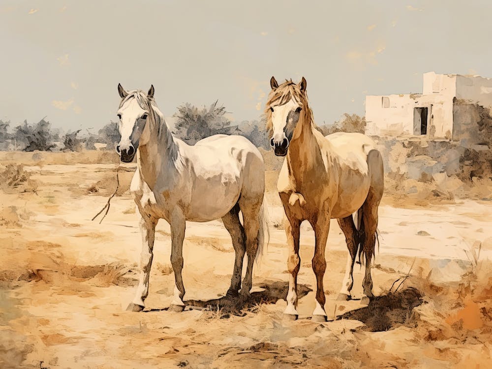 Horses Painting In Rajasthan, India, Landscape 2