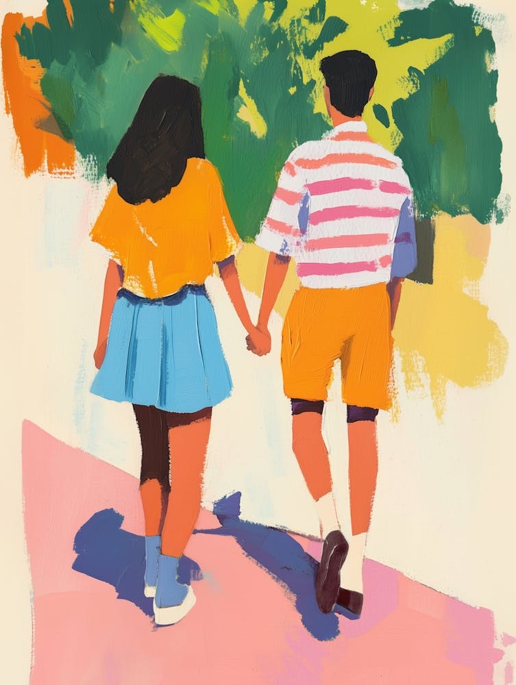 Couple Holding Hands Gouache Painting