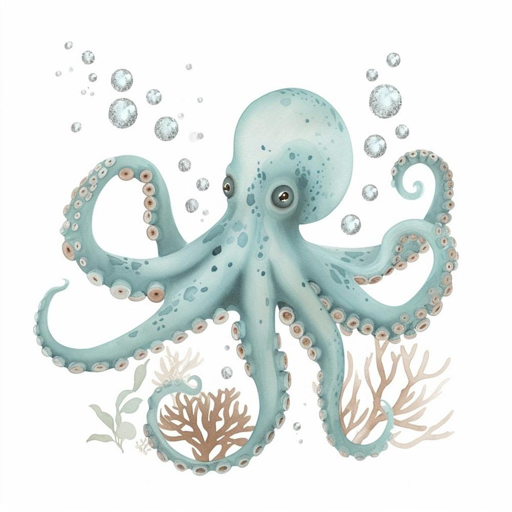 Storybook Style Octopus Making Bubbles 4