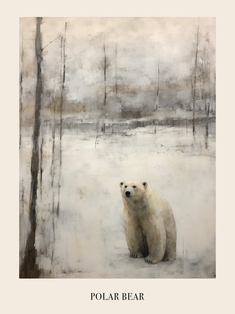 Vintage Winter Animal Painting Poster Polar Bear 1