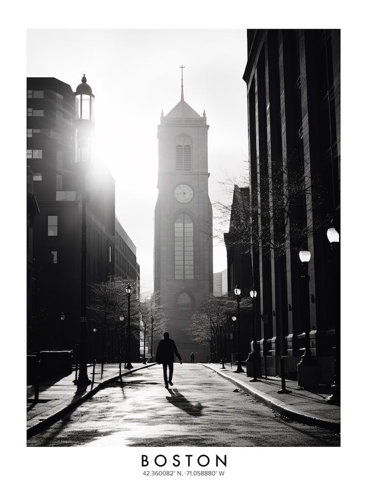 Poster Of Boston, Black And White Analogue Photograph 4