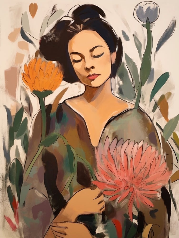 Femme Aux Fleurs Automnales Protea 2