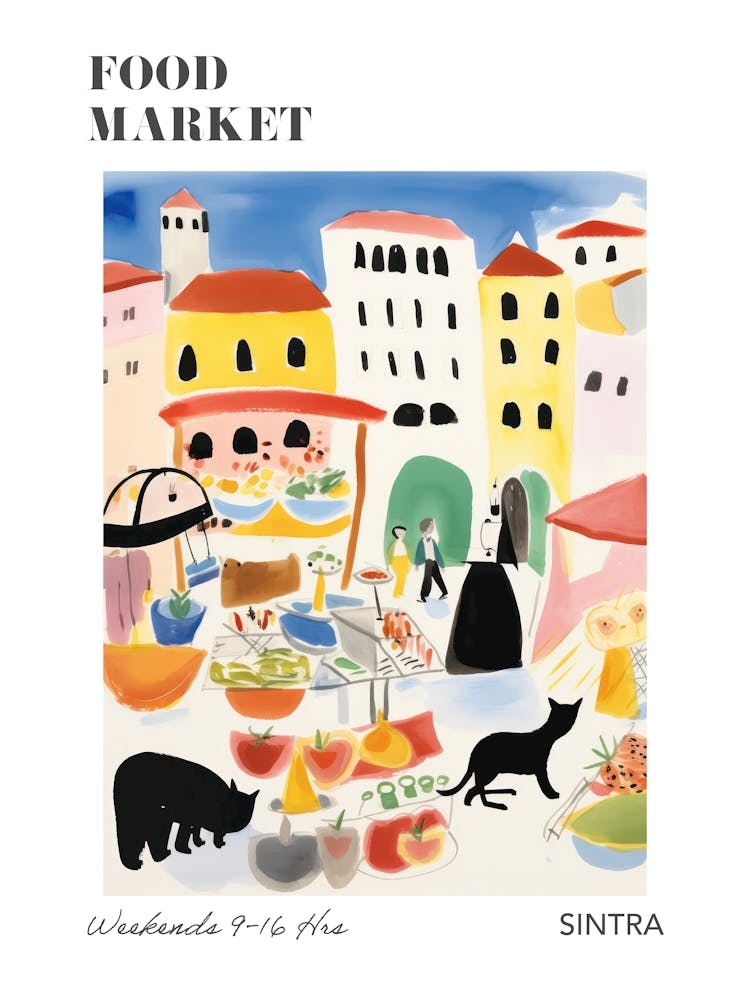 The Food Market In Sintra 4 Illustration Poster