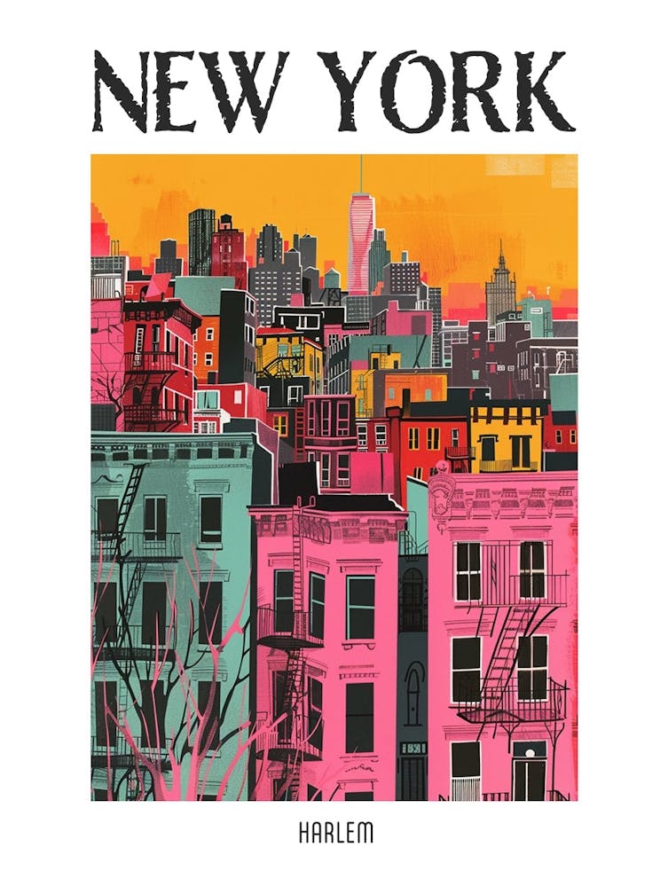 Harlem New York Colourful Silkscreen Illustration 4 Poster