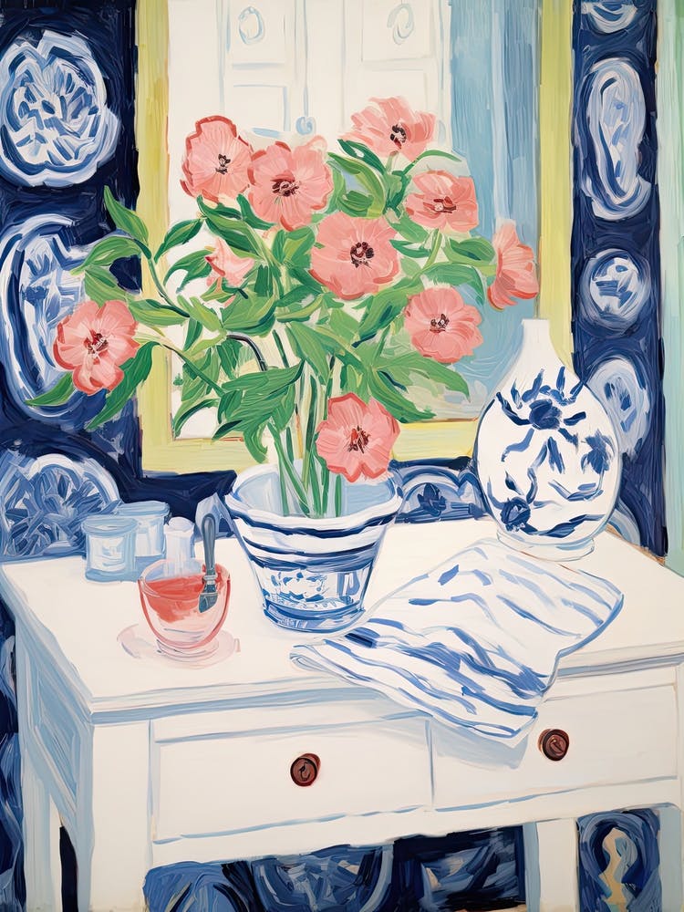 Bathroom Vanity Painting With A Hibiscus Bouquet 4