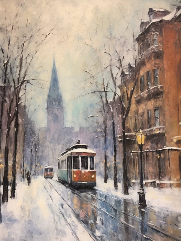 Vintage Winter Painting Boston Usa 2