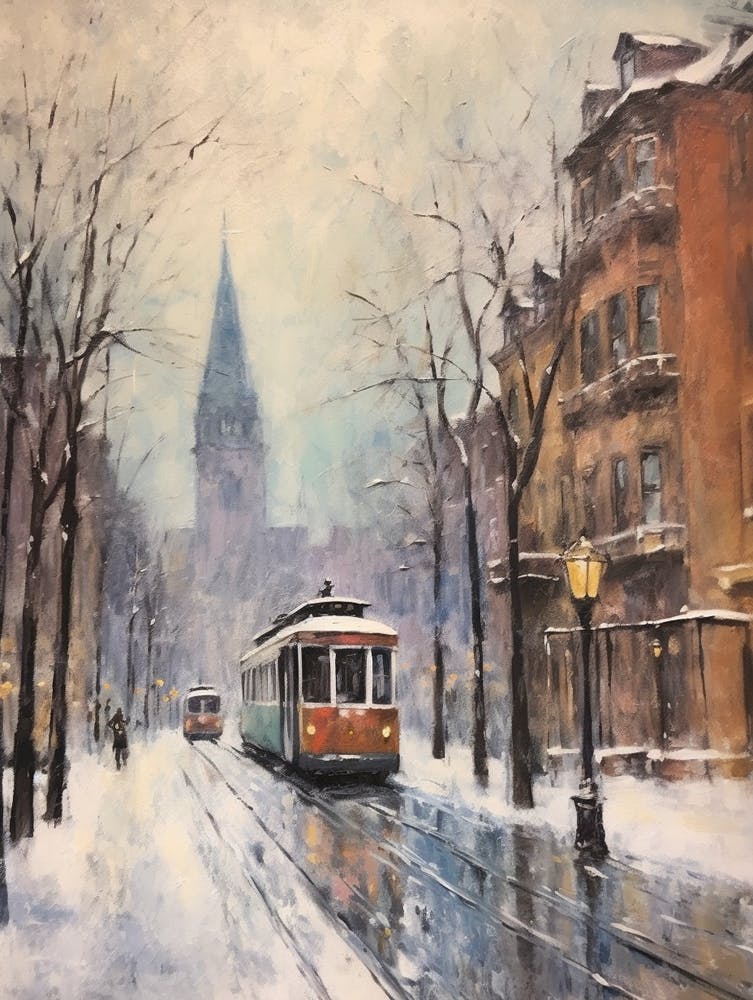 Vintage Winter Painting Boston Usa 2