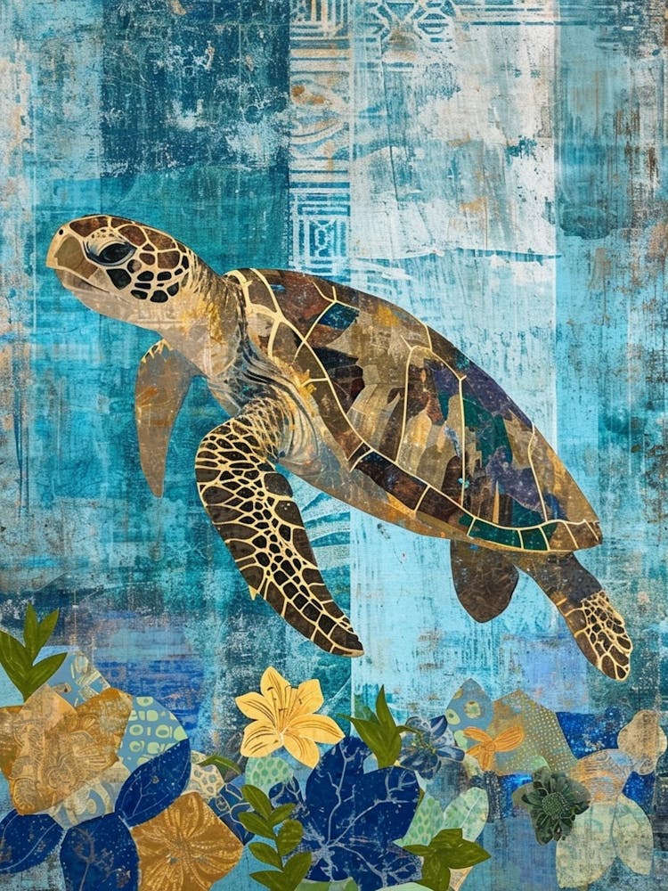 Blue Sea Turtle Exploring The Ocean Collage 1