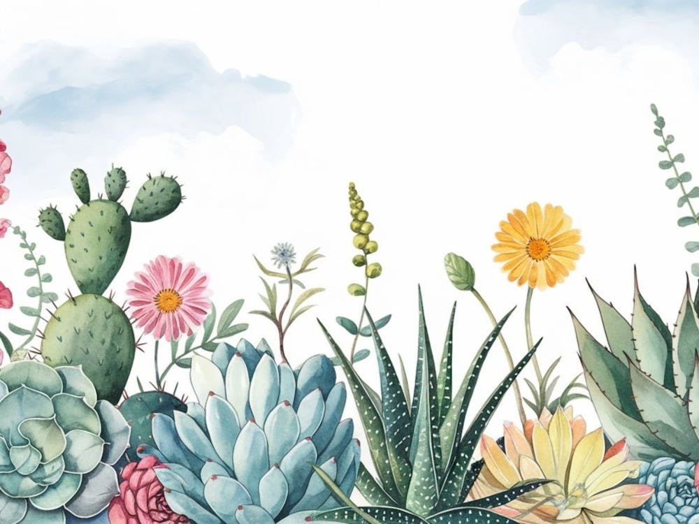 Abstract Watercolor Succulents - Botanical