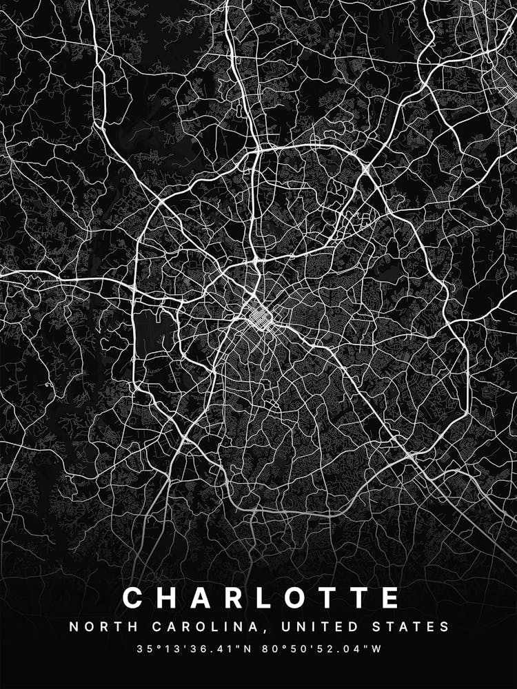 Charlotte North Carolina USA Black Map