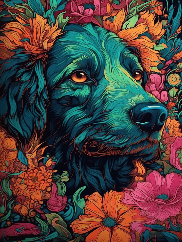 Dog With Flowers 1