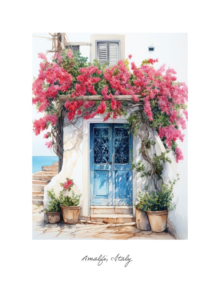 Amalfi, Italy   Mediterranean Doors Watercolour Painting 9 Poster