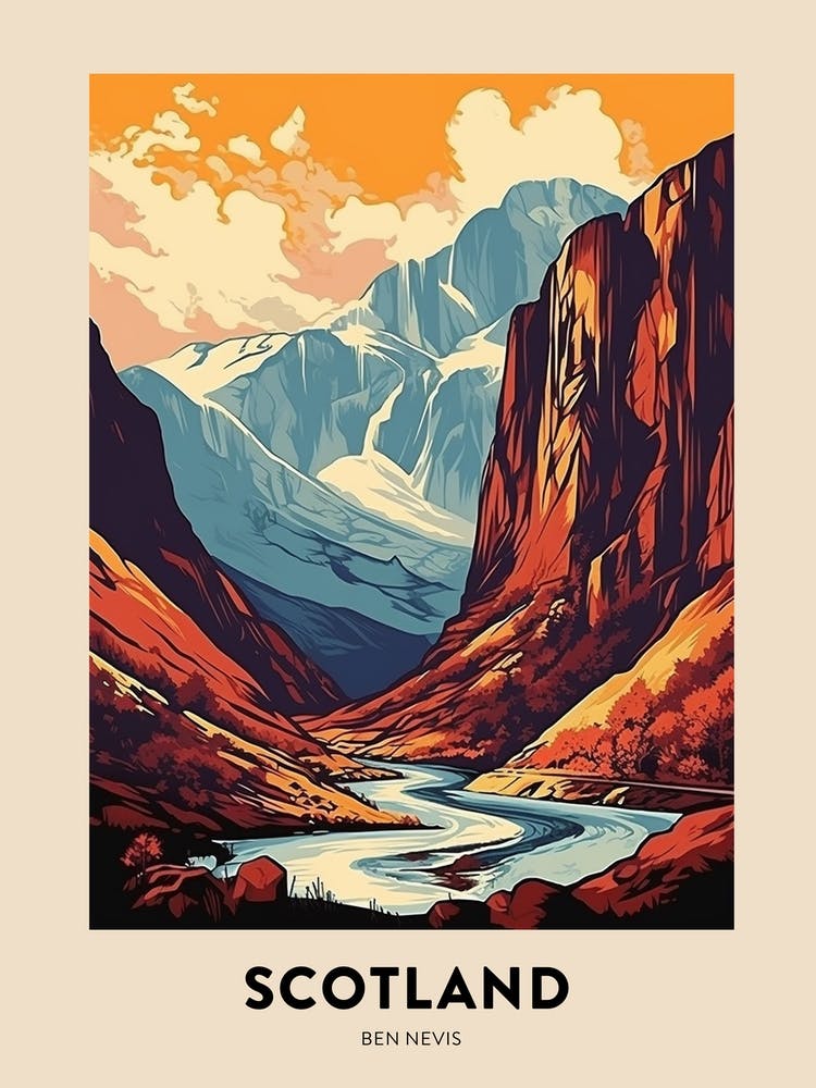Ben Nevis Scotland 3 Vintage Hiking Travel Poster
