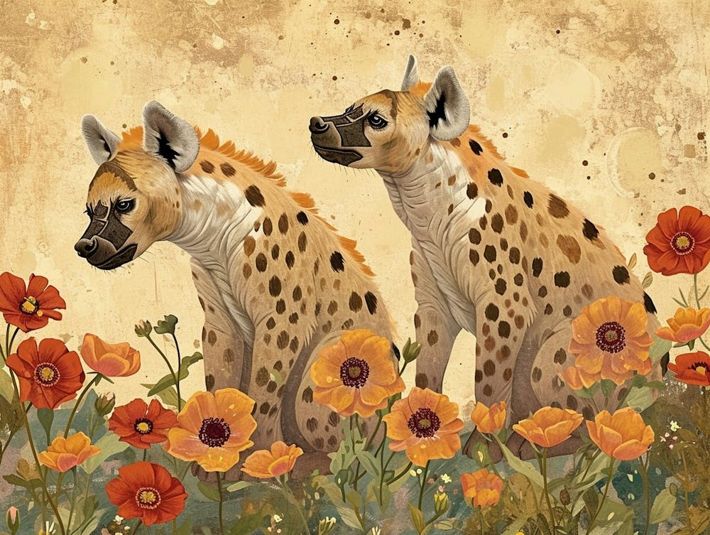 Floral Animal Illustration Hyena 2