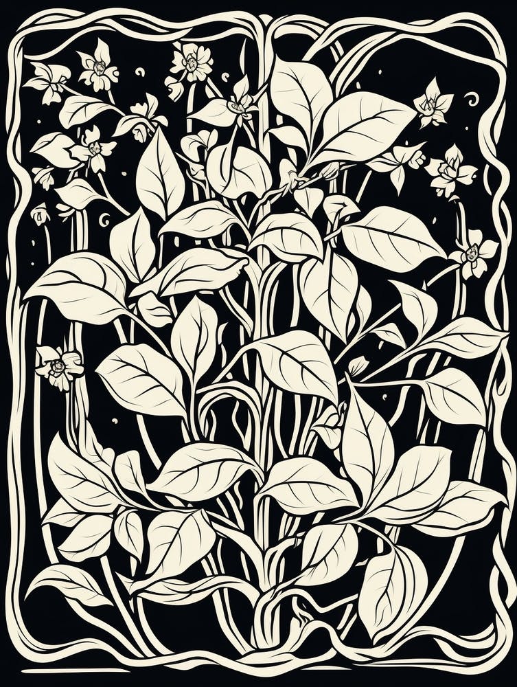 B&W Plant Illustration Tradescantia Tricolor