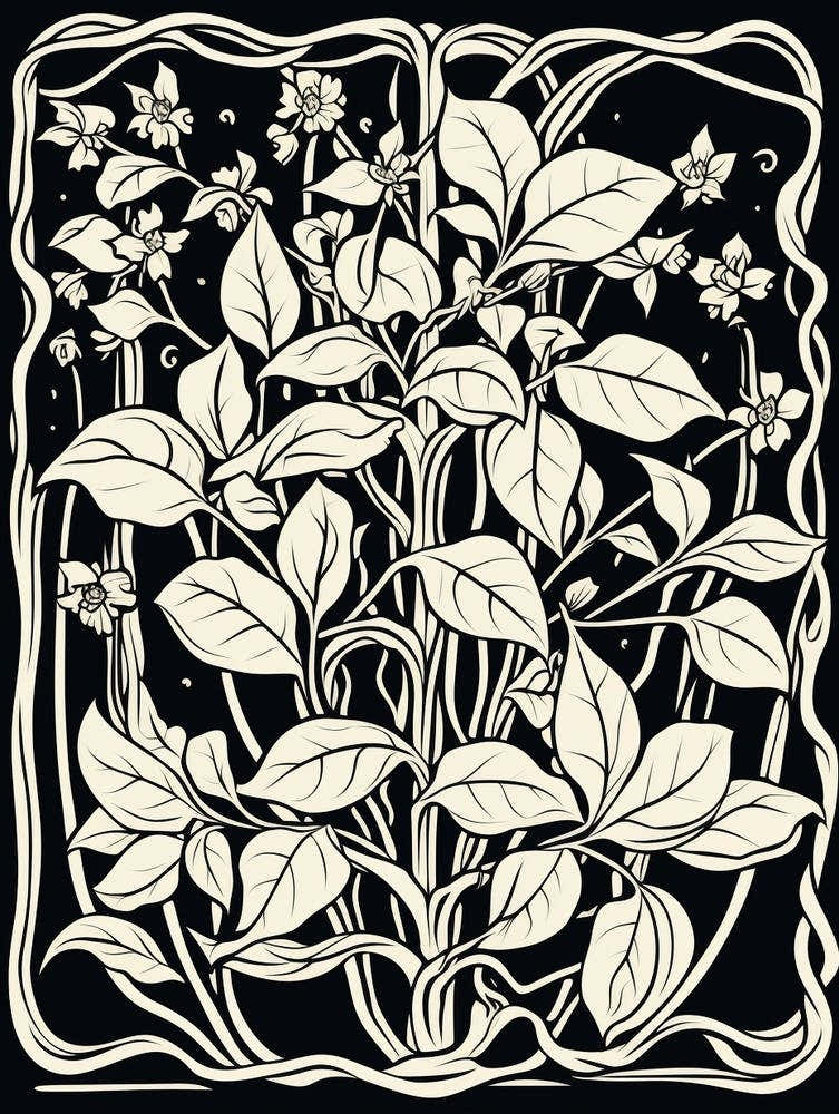 B&W Plant Illustration Tradescantia Tricolor