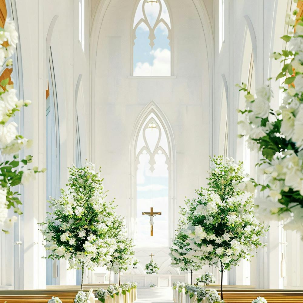 White Church With Flowers