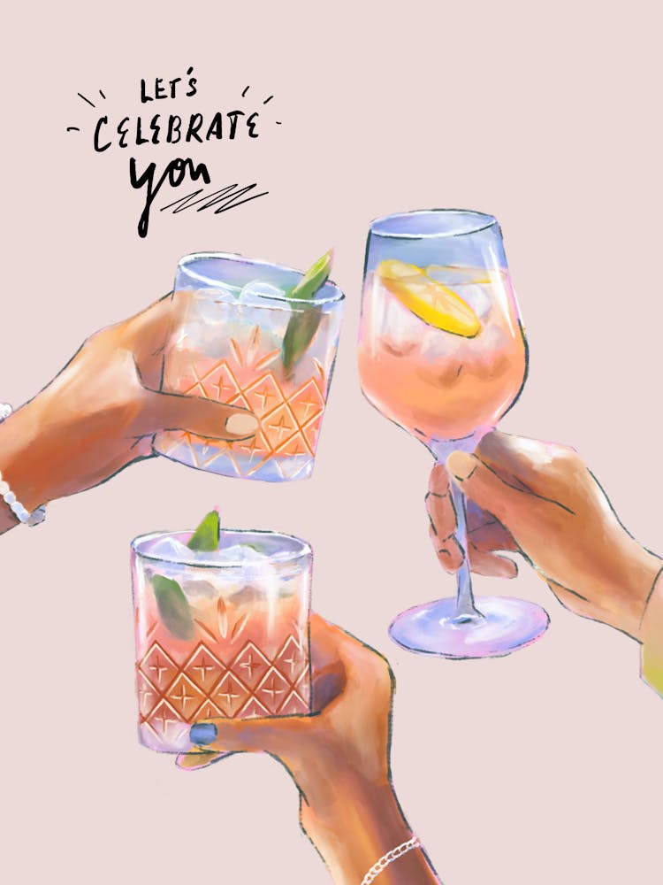 Weinglas Cocktail Spruch Aquarell in Rosa