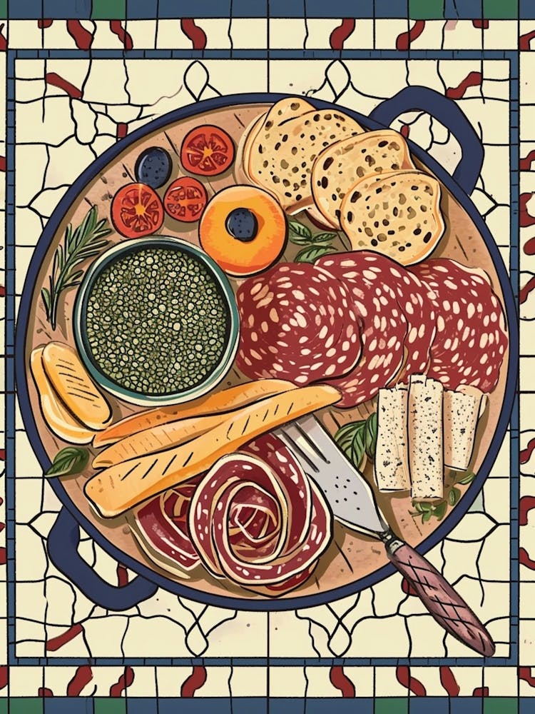 Charcuterie Board On A Tiled Background 4