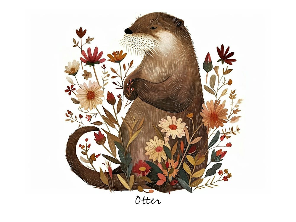 Little Floral Otter 4 Poster