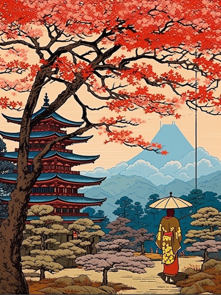 Nara Park, Japan Vintage Travel Art 1