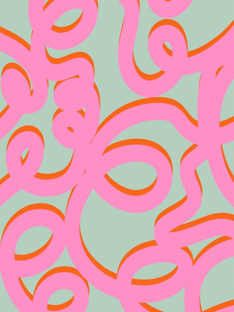 Lignes Rétro Formes Abstraites au Pinceau Rose et Vert