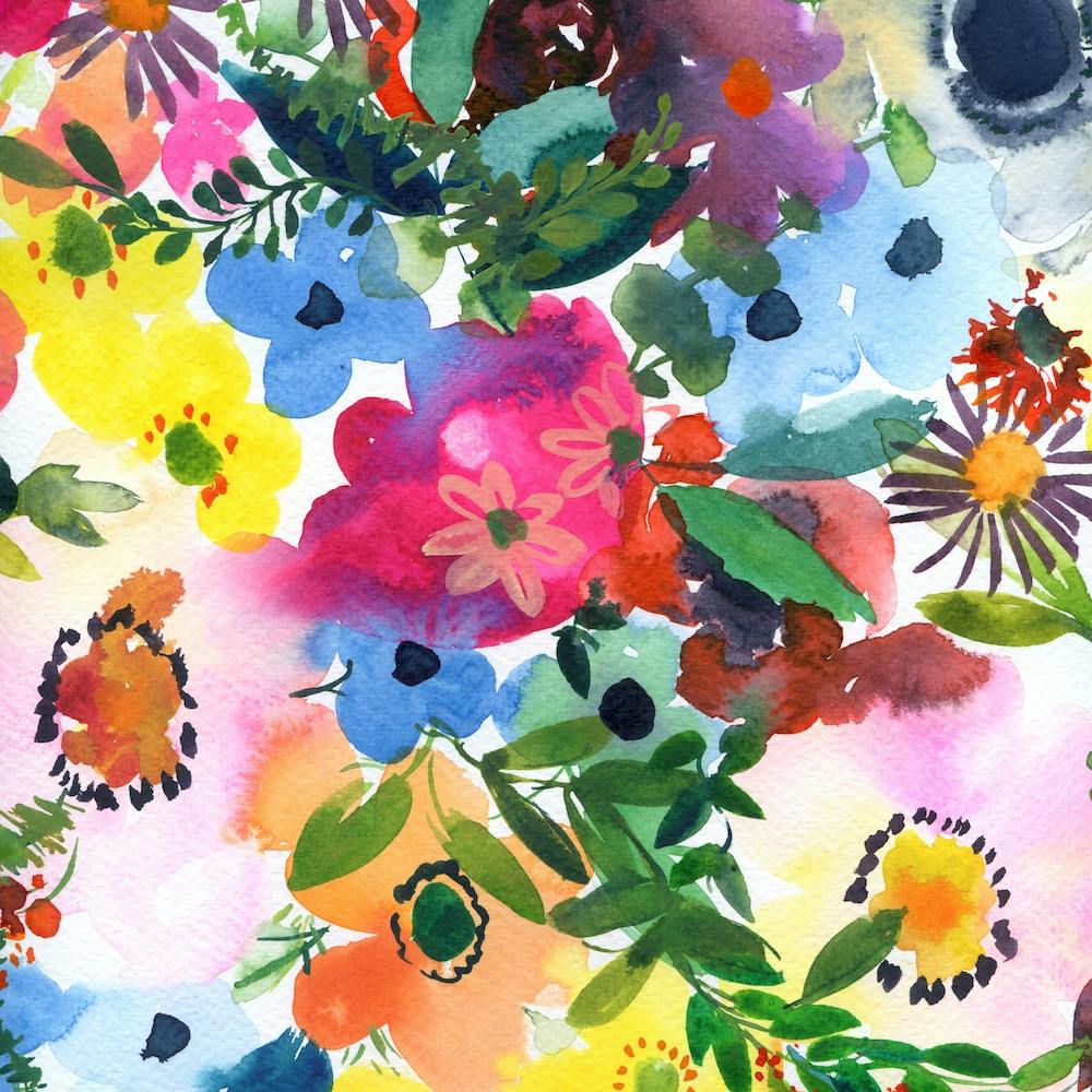 Watercolor Flowers in Full Bloom