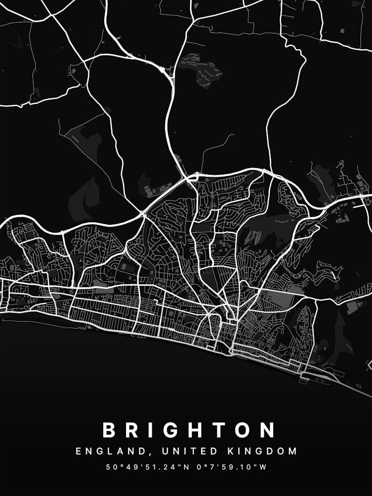 Brighton England United Kingdom Black Map