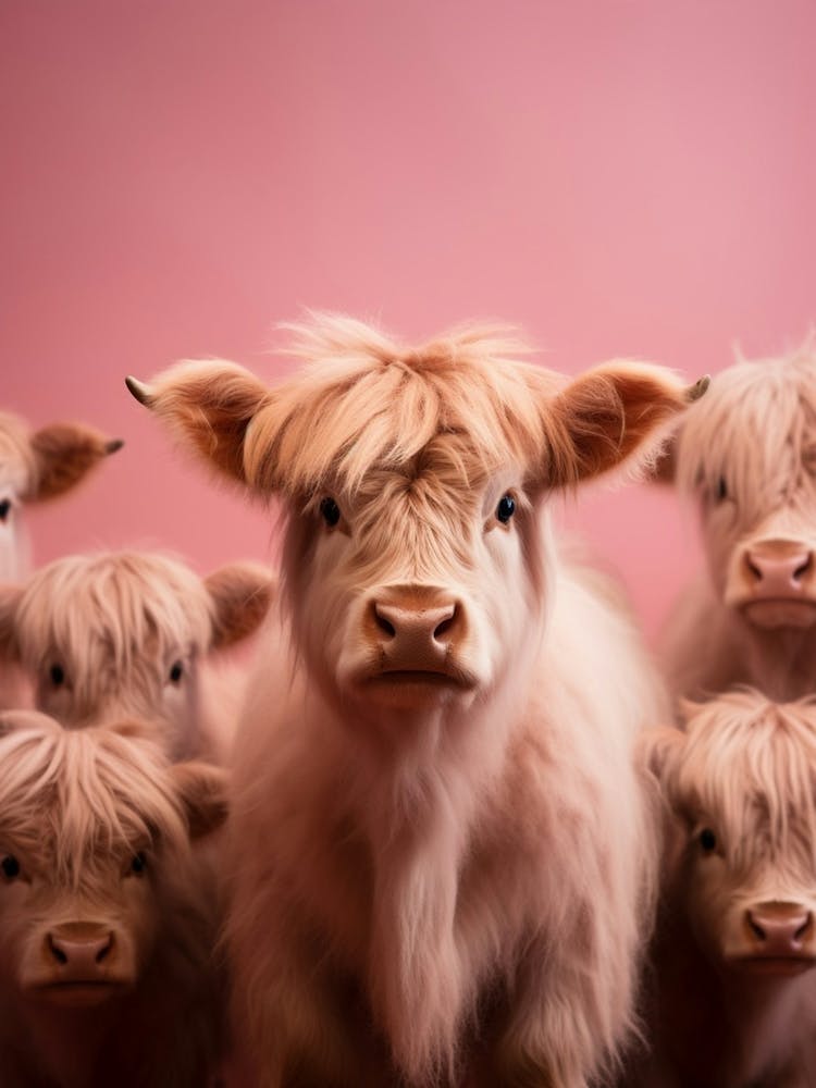 Pink Portrait Of Baby Highland Cows