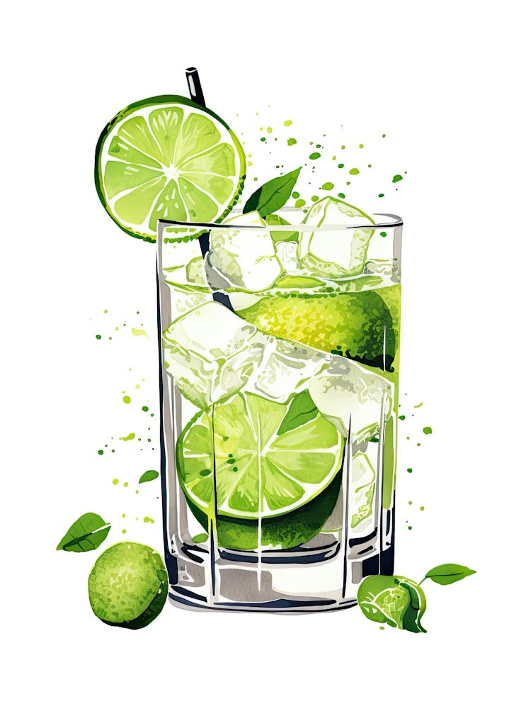 Aquarell Caipirinha Cocktail mit floraler Infusion 3