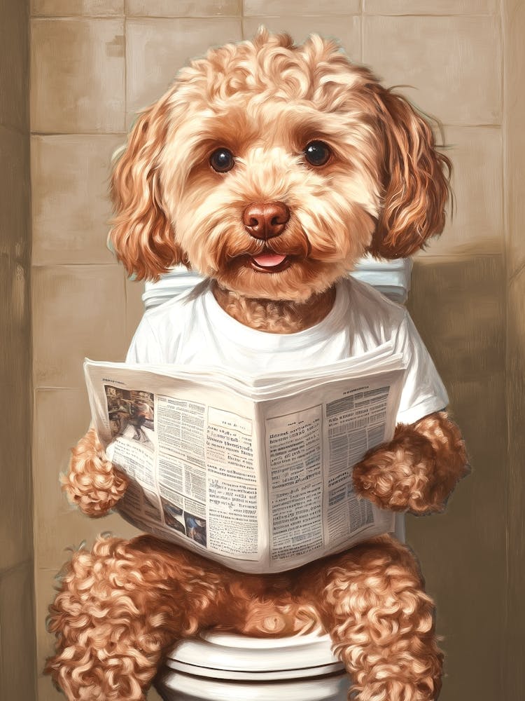 Cavapoo Cockapoo Wearing A T Shirt And Sitting On The Toilet Bathroom
