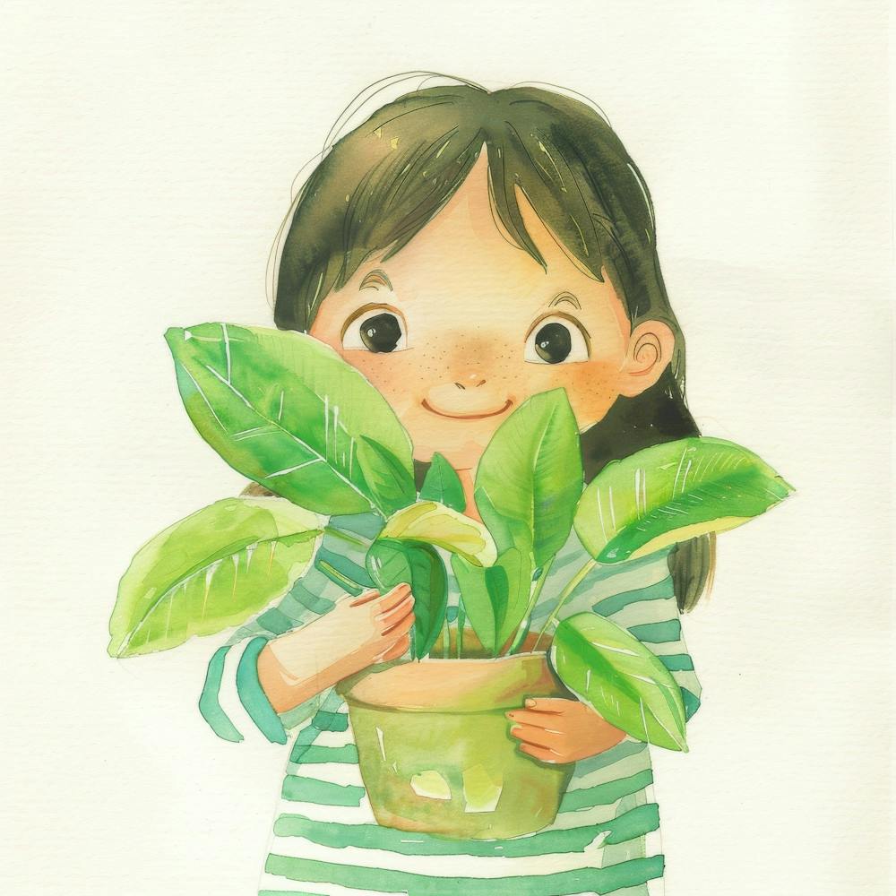 Petite Fille Tenant Une Plante 1
