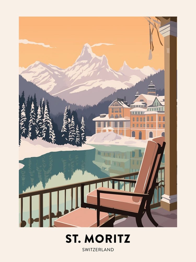 Vintage Winter Travel Poster St Moritz Switzerland 4