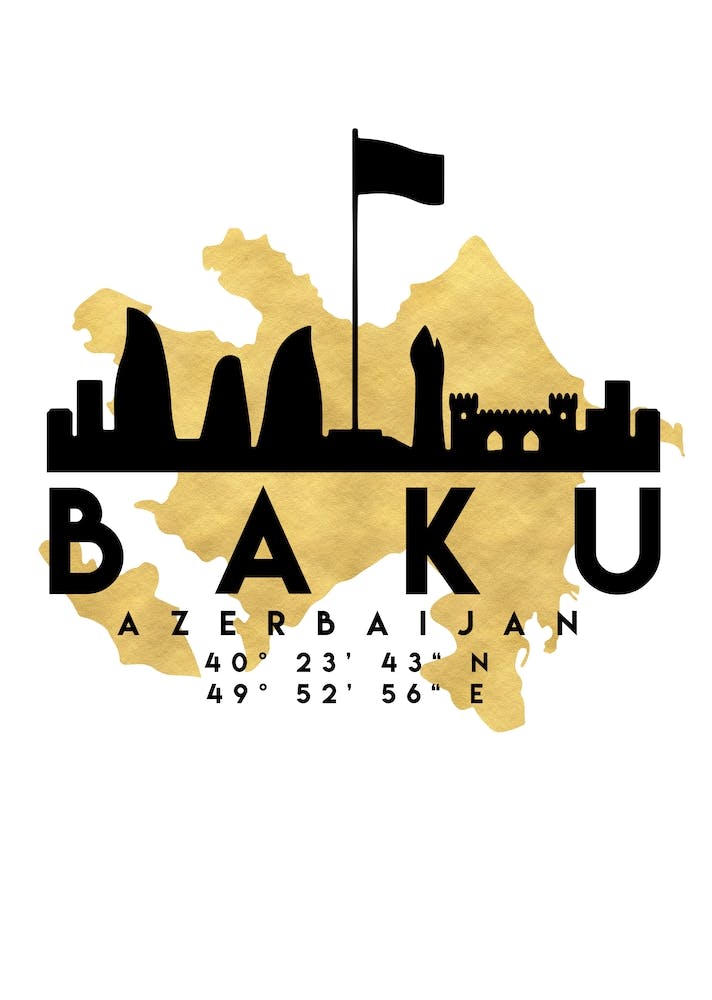 Baku Azerbaijan Silhouette City Skyline Map