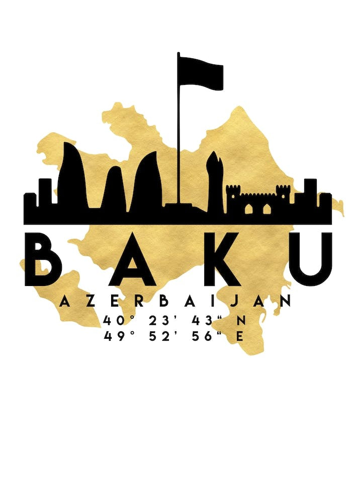 Baku Azerbaijan Silhouette City Skyline Map
