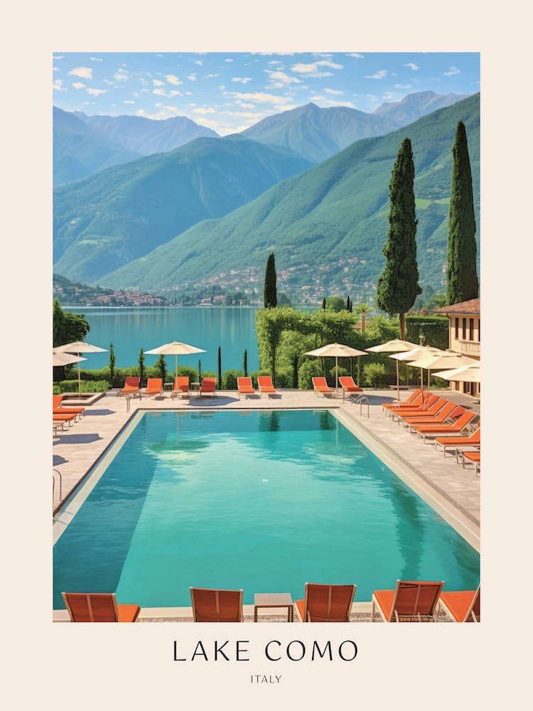 Lake Como Italy 2 Midcentury Modern Pool Poster