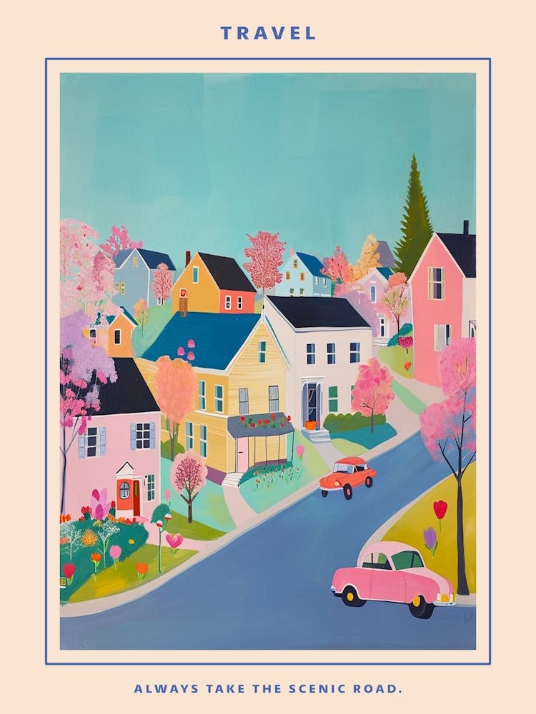 Kitsch Retro Town Illustration 1 Poster