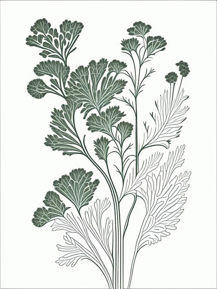 Chervil Herb William Morris Inspired Line Drawing