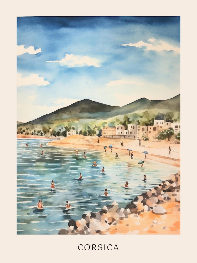 Swimming In Corsica France 3 Watercolour Poster