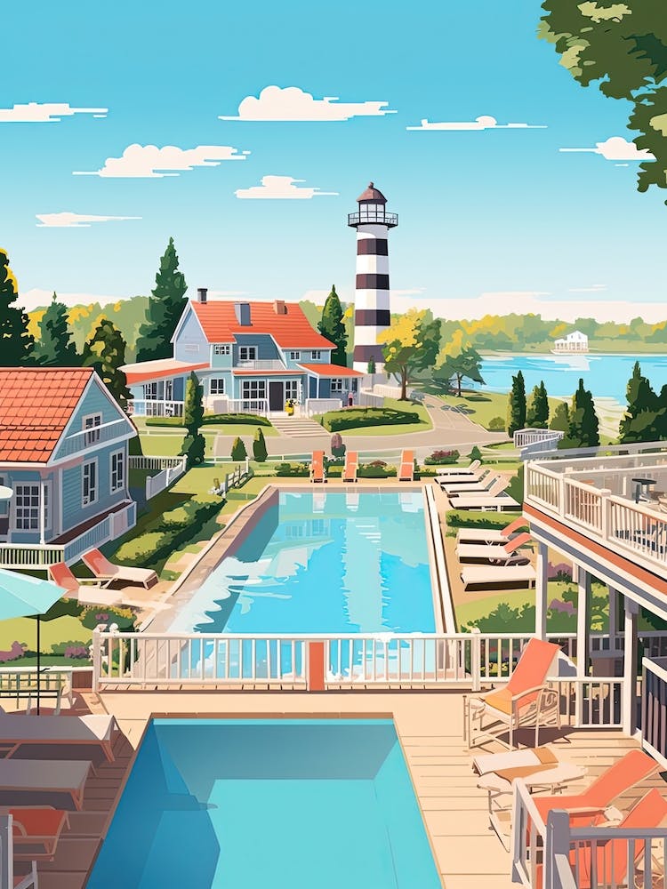 The Hamptons New York, Usa, Flat Illustration 2