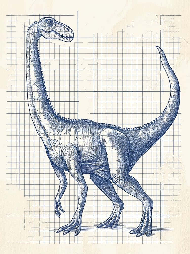 Corythosaurus Dinosaur Blue Print Sketch 1