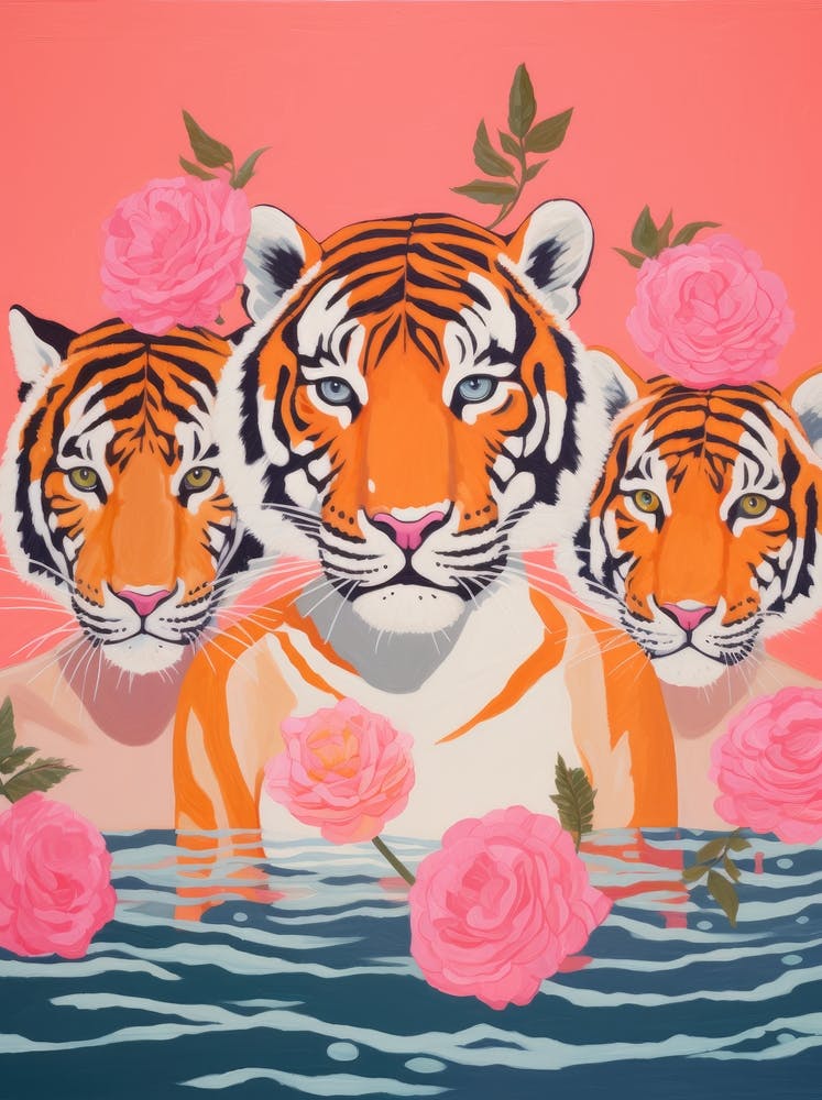 Three Tigers With Roses